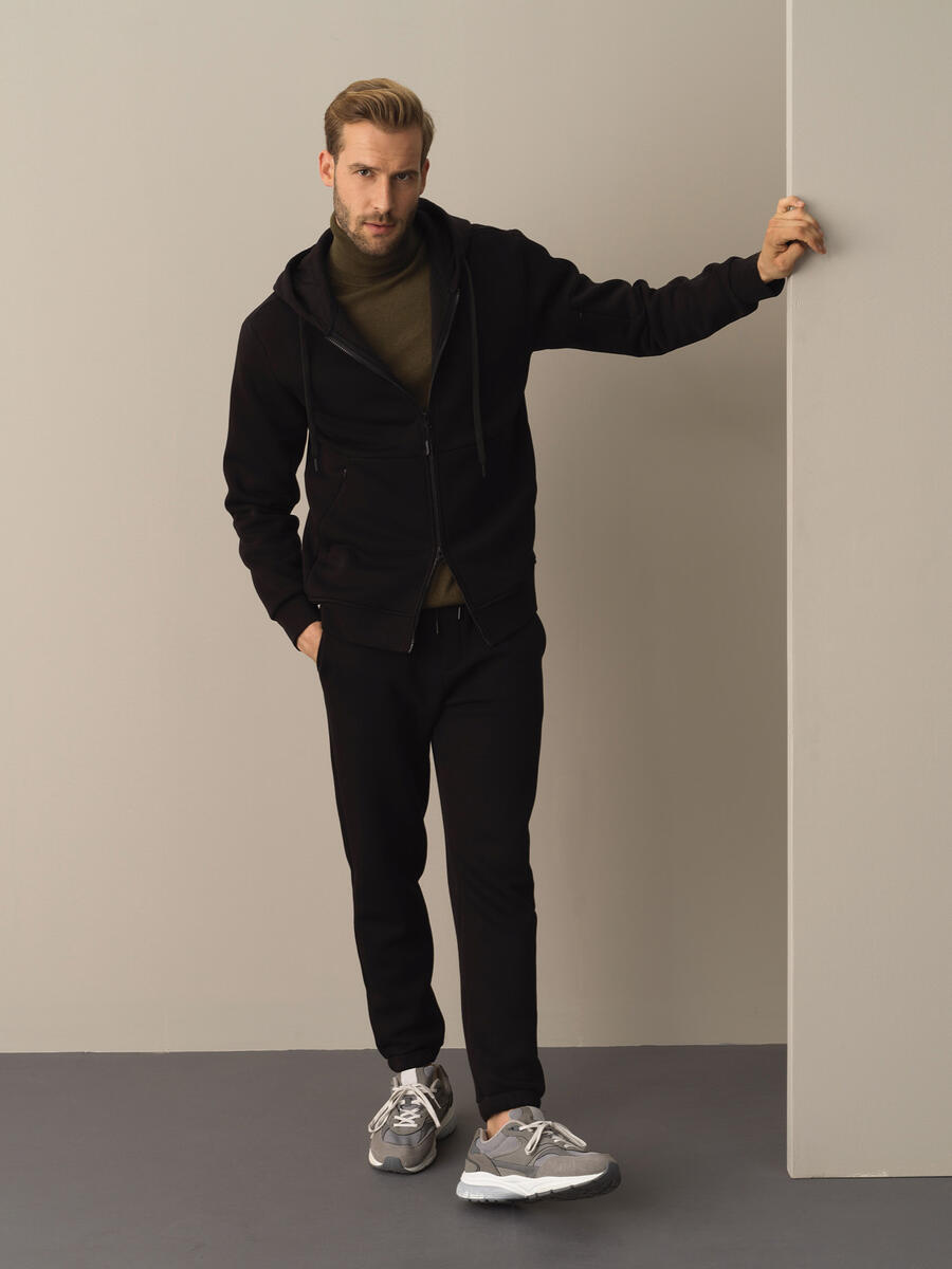 Siyah Regular Fit Kapüşonlu Pamuklu Sweat Mont - 2