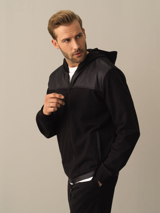 Siyah Regular Fit Kapüşonlu Pamuklu Sweat Mont - 1