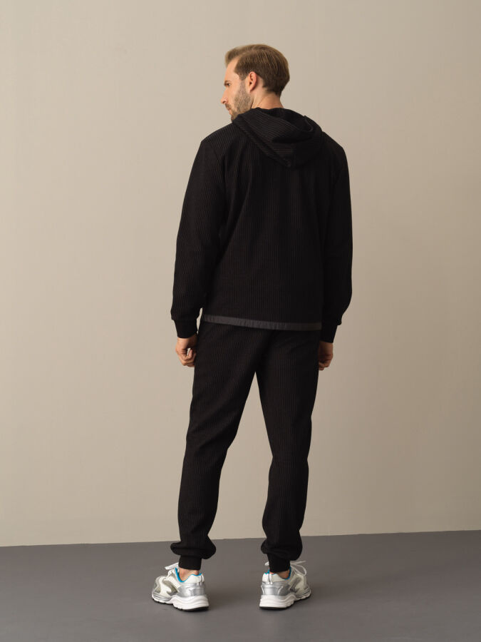 Siyah Regular Fit Kapüşonlu Pamuklu Sweat Mont - 4