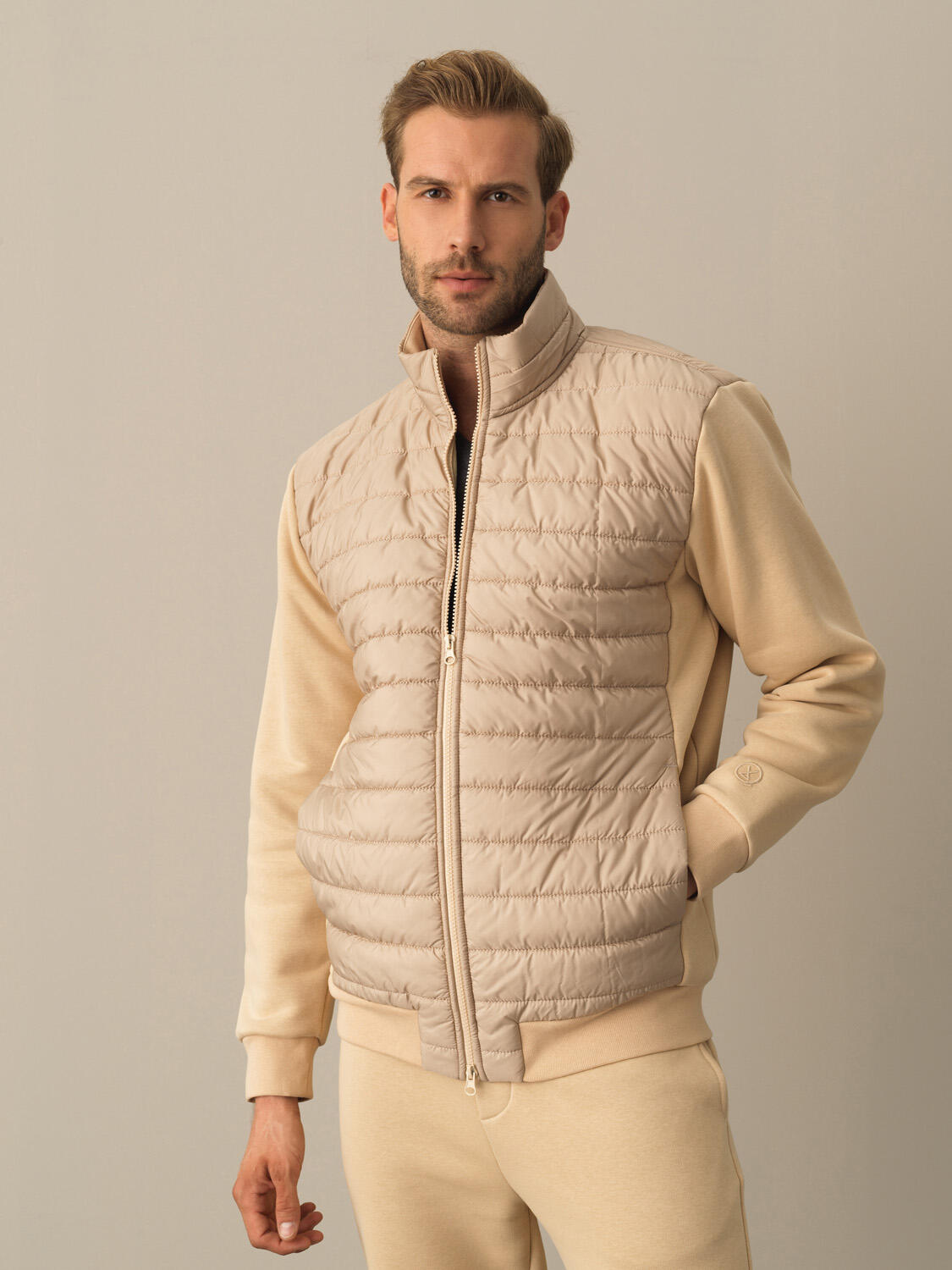 Bej Pamuk Dokulu Regular Fit Sweatmont  