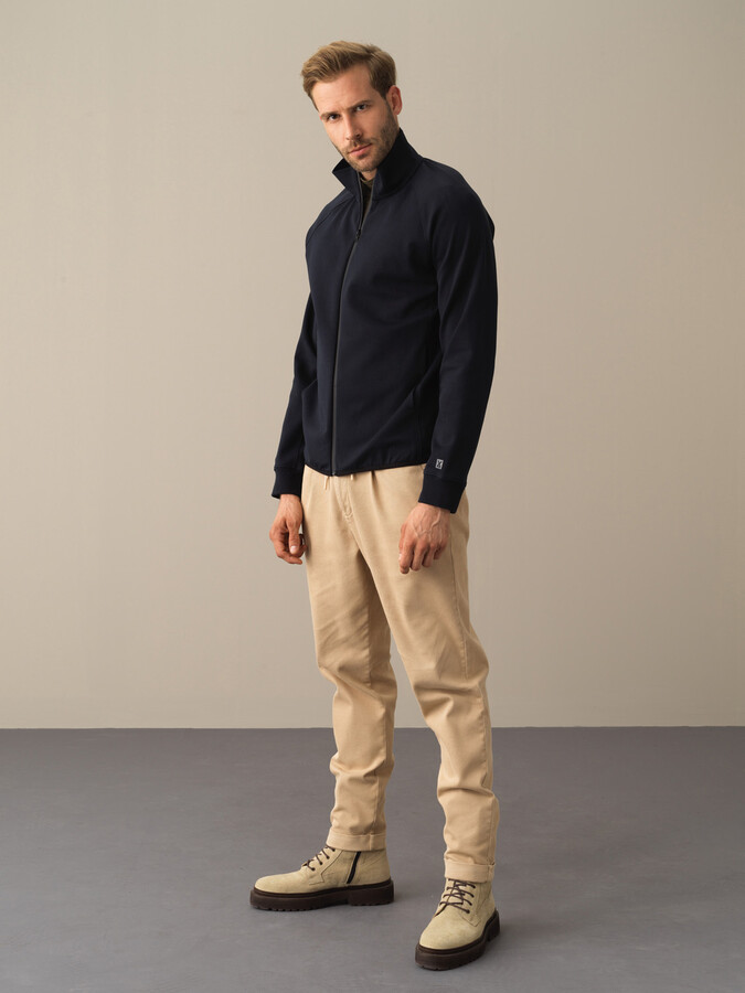 Lacivert Pamuk Dokulu Regular Fit Sweatmont - Xint