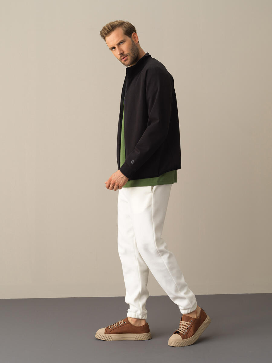 Siyah Regular Fit Dik Yaka Pamuklu Sweat Mont - 3