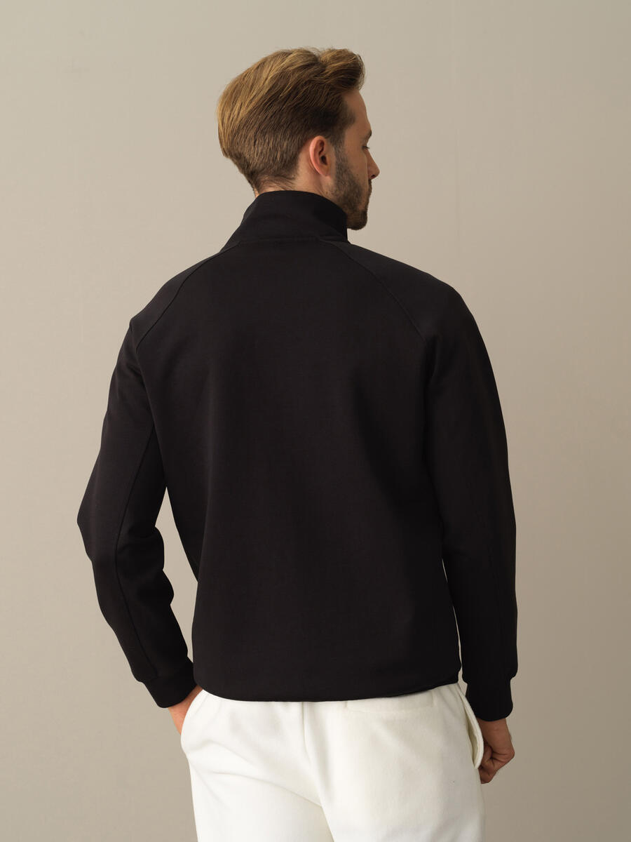 Siyah Regular Fit Dik Yaka Pamuklu Sweat Mont - 2