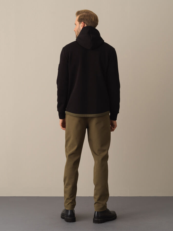 Siyah Regular Fit Kapüşonlu Pamuklu Sweat Mont - 4