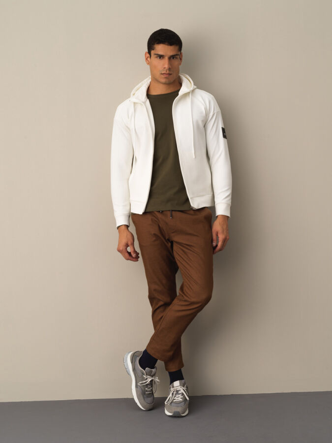Ekru Slim Fit Kapüşonlu Pamuklu Sweat Mont - 2