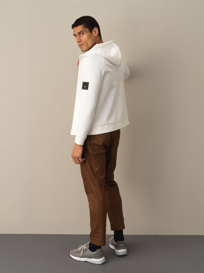 Ekru Slim Fit Kapüşonlu Pamuklu Sweat Mont - 4