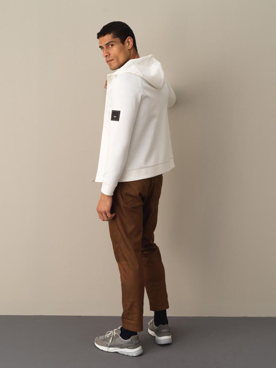 Ekru Slim Fit Kapüşonlu Pamuklu Sweat Mont - 4