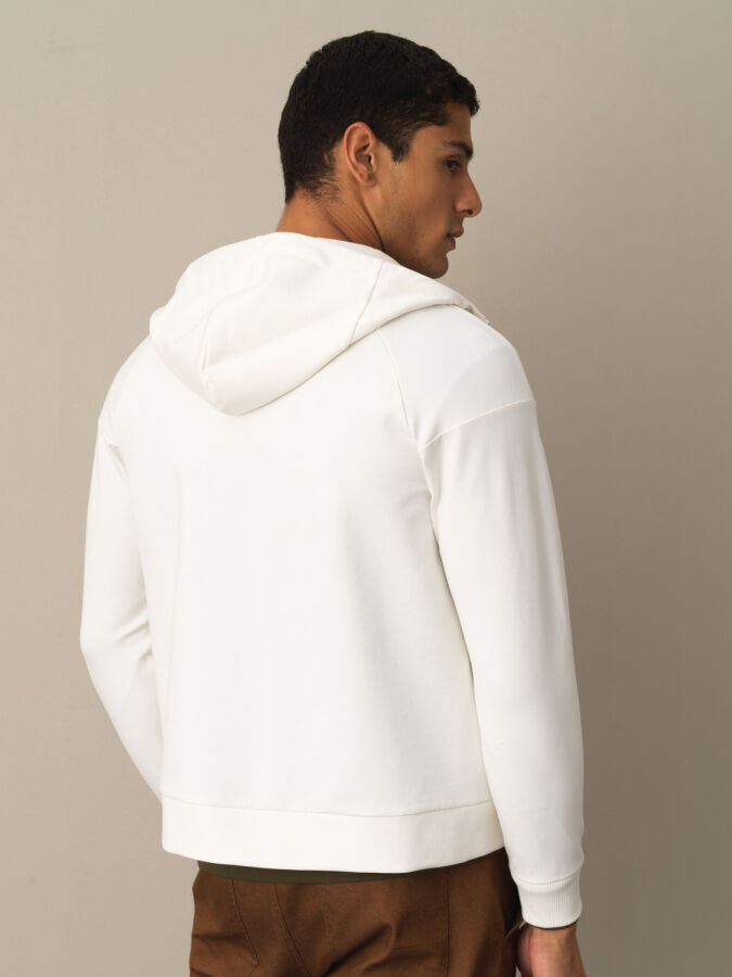 Ekru Slim Fit Kapüşonlu Pamuklu Sweat Mont - 3