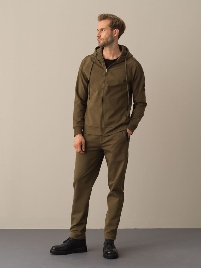 Haki Slim Fit Kapüşonlu Pamuklu Sweat Mont - 2