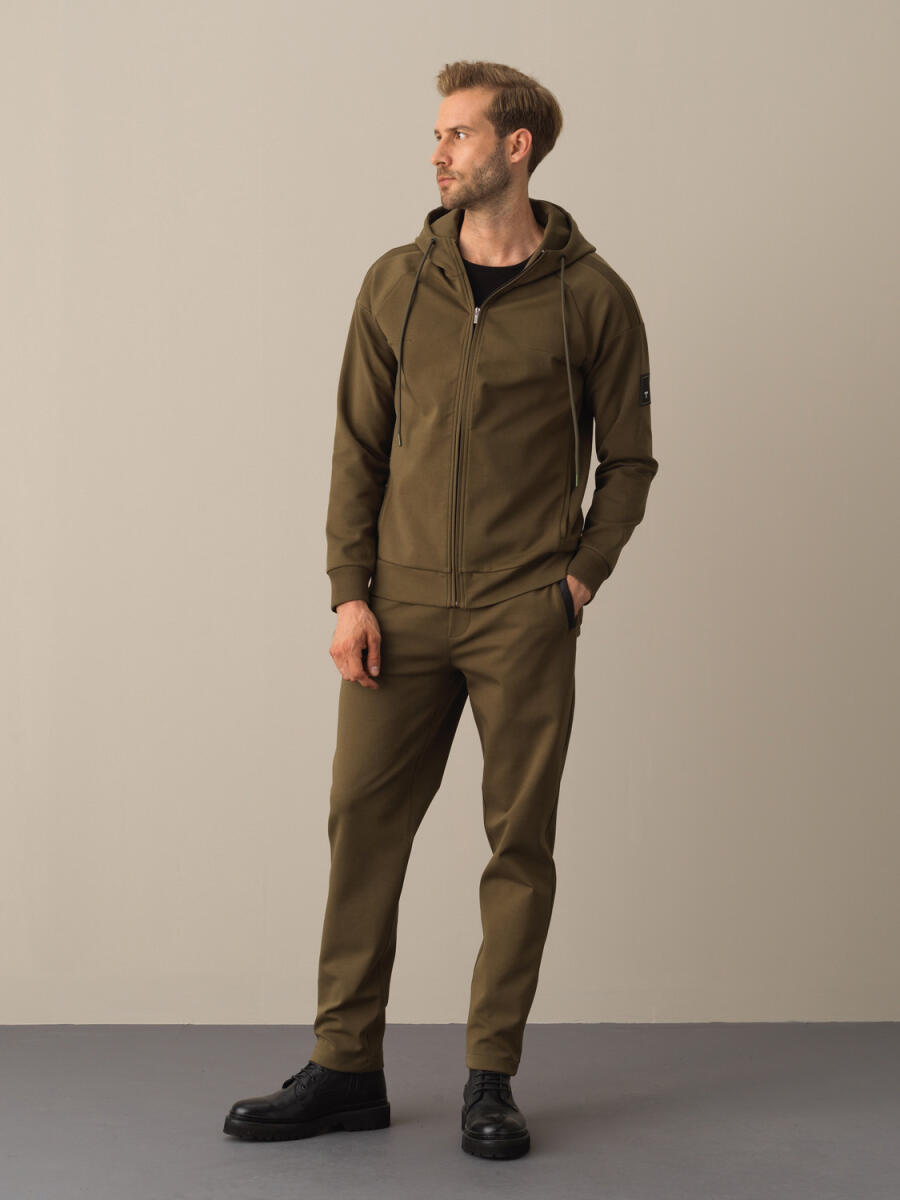 Haki Slim Fit Kapüşonlu Pamuklu Sweat Mont - 2