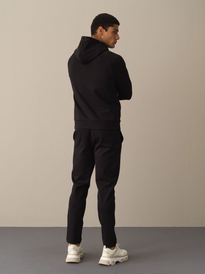 Siyah Slim Fit Kapüşonlu Pamuklu Sweat Mont - 4