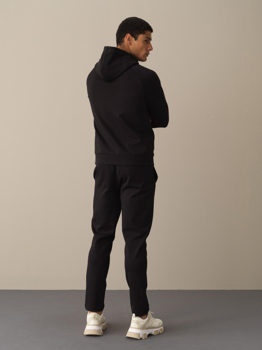 Siyah Slim Fit Kapüşonlu Pamuklu Sweat Mont - 4