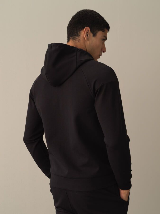 Siyah Slim Fit Kapüşonlu Pamuklu Sweat Mont - 3