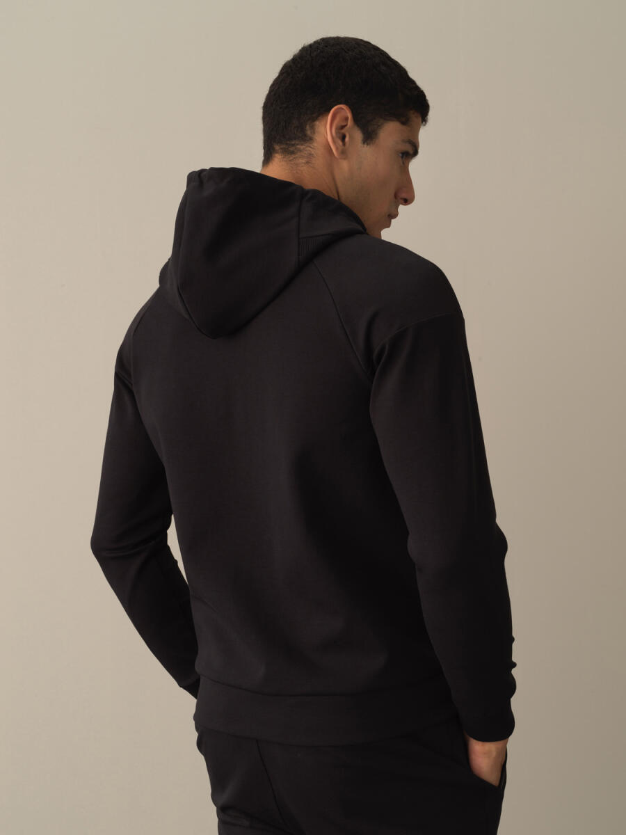 Siyah Slim Fit Kapüşonlu Pamuklu Sweat Mont - 3