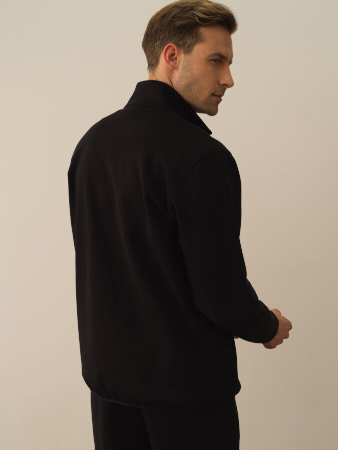 Siyah Regular Fit Dik Yaka Pamuklu Sweat Mont - 3