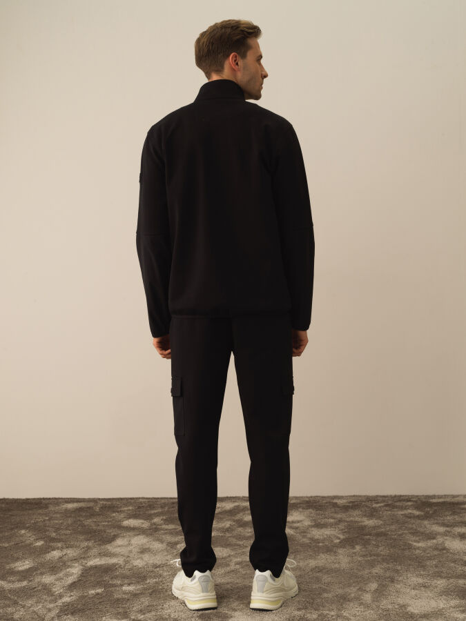 Siyah Regular Fit Dik Yaka Pamuklu Sweat Mont - 4