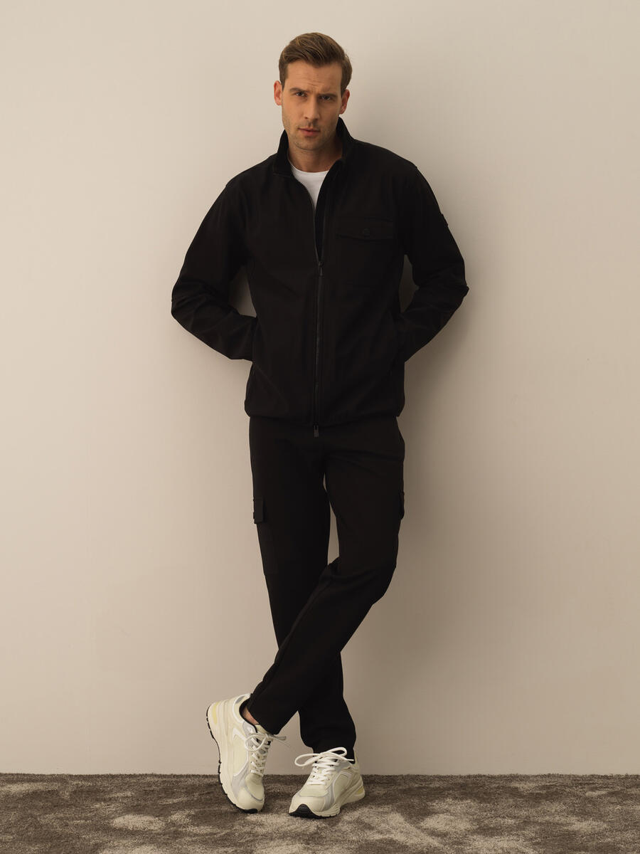 Siyah Regular Fit Dik Yaka Pamuklu Sweat Mont - 2