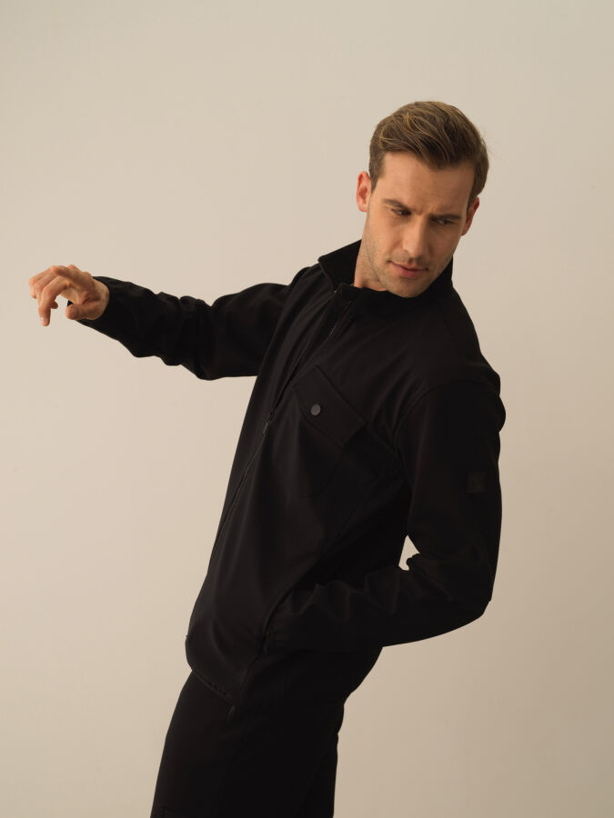 Siyah Pamuk Dokulu Regular Fit Sweatmont - Xint