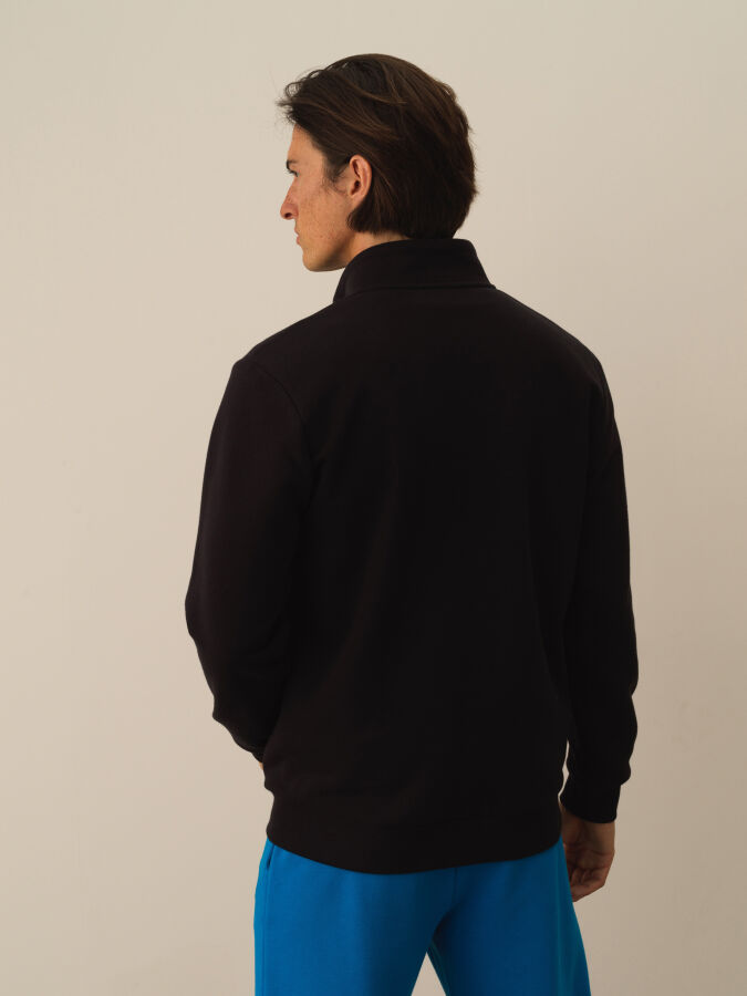Siyah Regular Fit Dik Yaka Pamuklu Polar Sweat Mont - 3