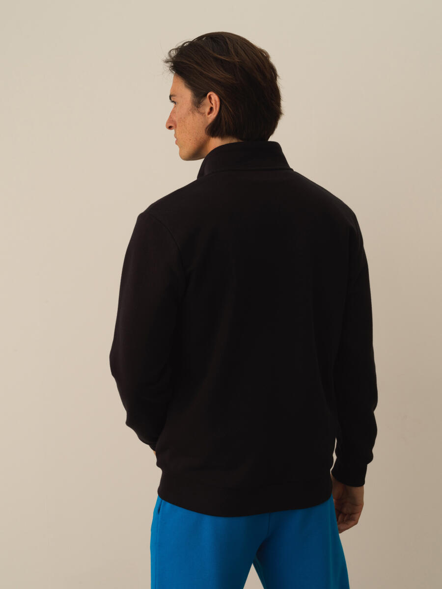 Siyah Regular Fit Dik Yaka Pamuklu Polar Sweat Mont - 3