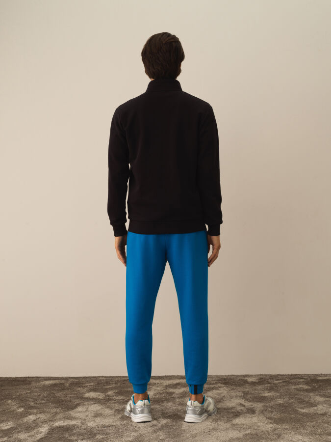 Siyah Regular Fit Dik Yaka Pamuklu Polar Sweat Mont - 4