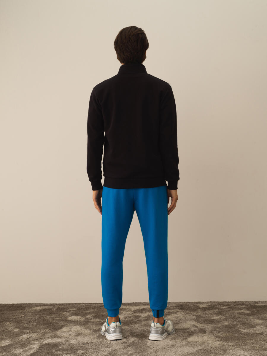 Siyah Regular Fit Dik Yaka Pamuklu Polar Sweat Mont - 4