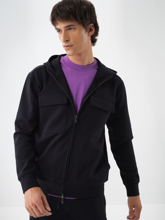 Siyah Pamuk Dokulu Regular Fit Sweatmont