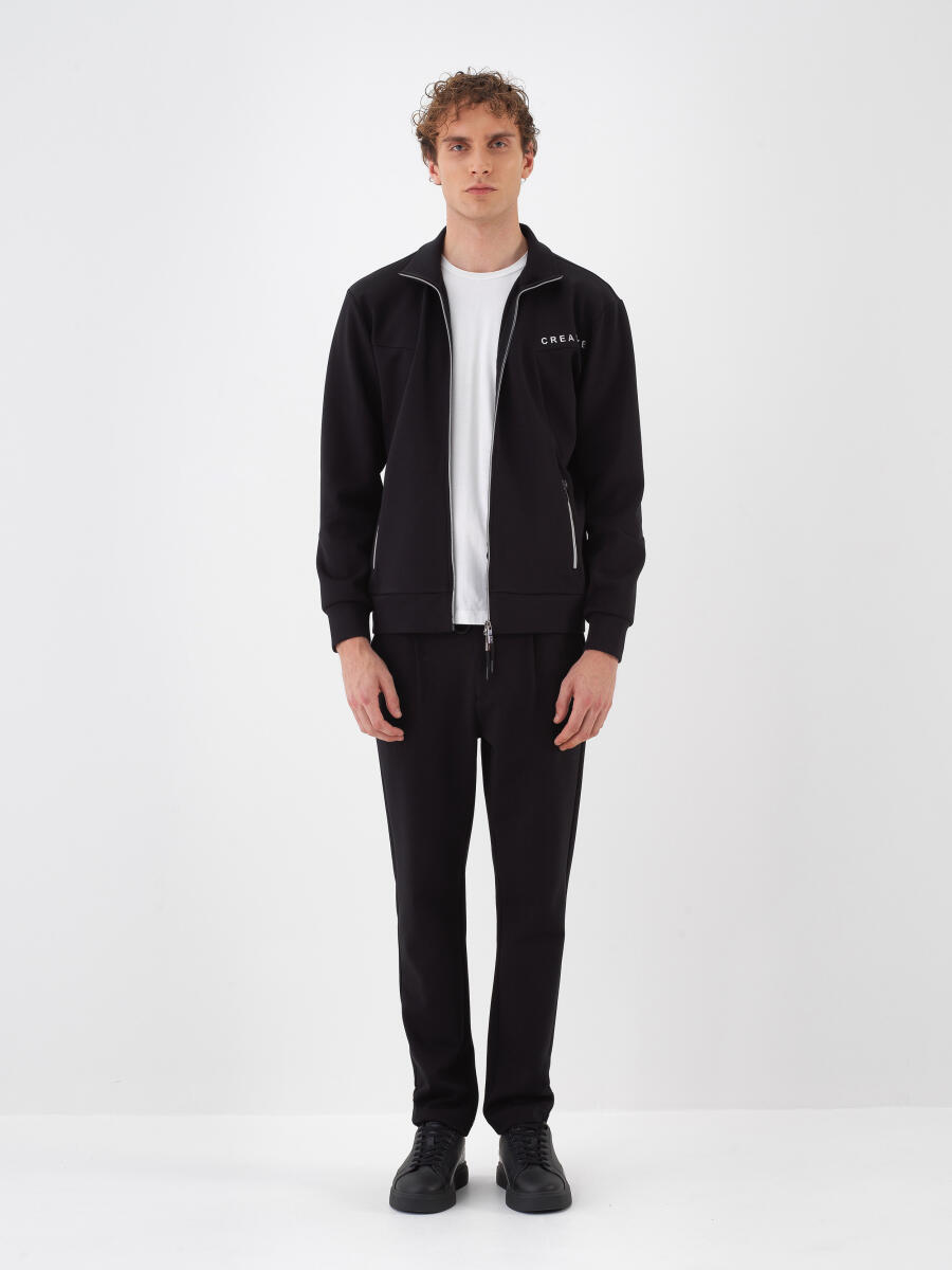 Siyah Pamuk Dokulu Regular Fit Sweatmont - 2