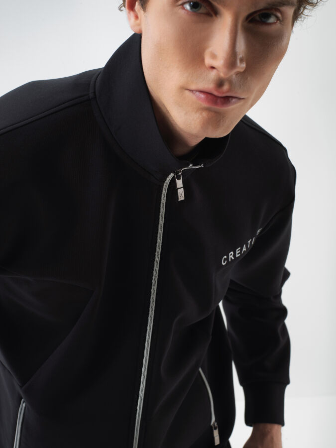 Siyah Pamuk Dokulu Regular Fit Sweatmont