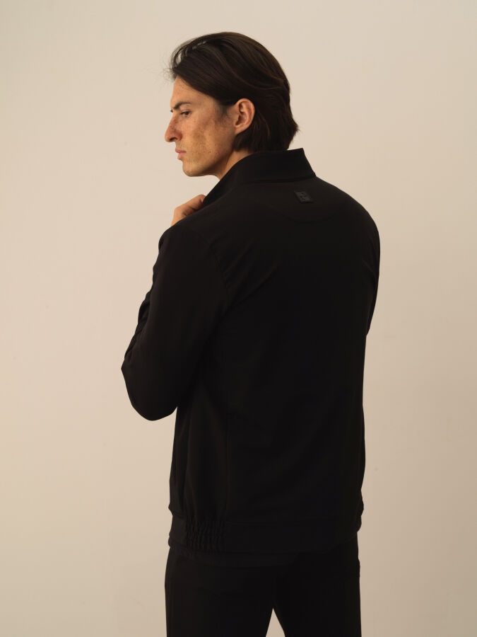 Siyah Slim Fit Dik Yaka Pamuklu Sweat Mont - 3