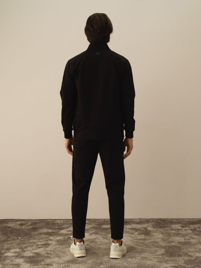 Siyah Slim Fit Dik Yaka Pamuklu Sweat Mont - 4