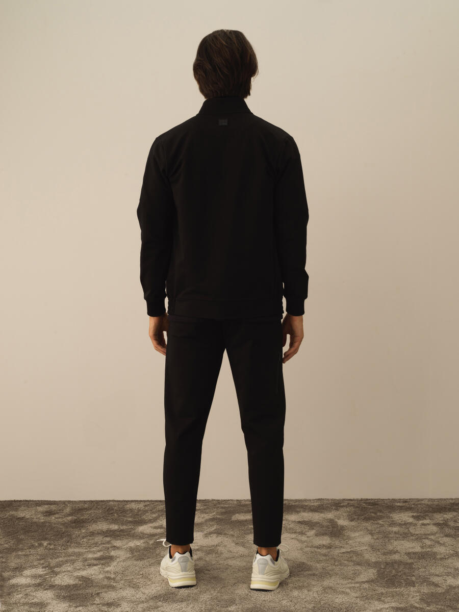 Siyah Slim Fit Dik Yaka Pamuklu Sweat Mont - 4