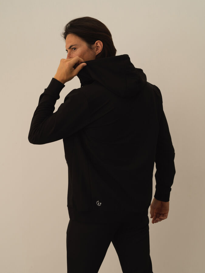 Siyah Slim Fit Kapüşonlu Pamuklu Sweat Mont - 3
