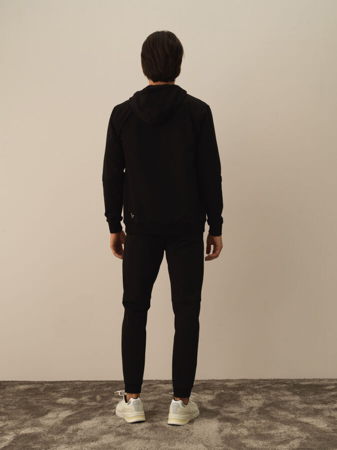 Siyah Pamuk Dokulu Slim Fit Sweatmont - Xint