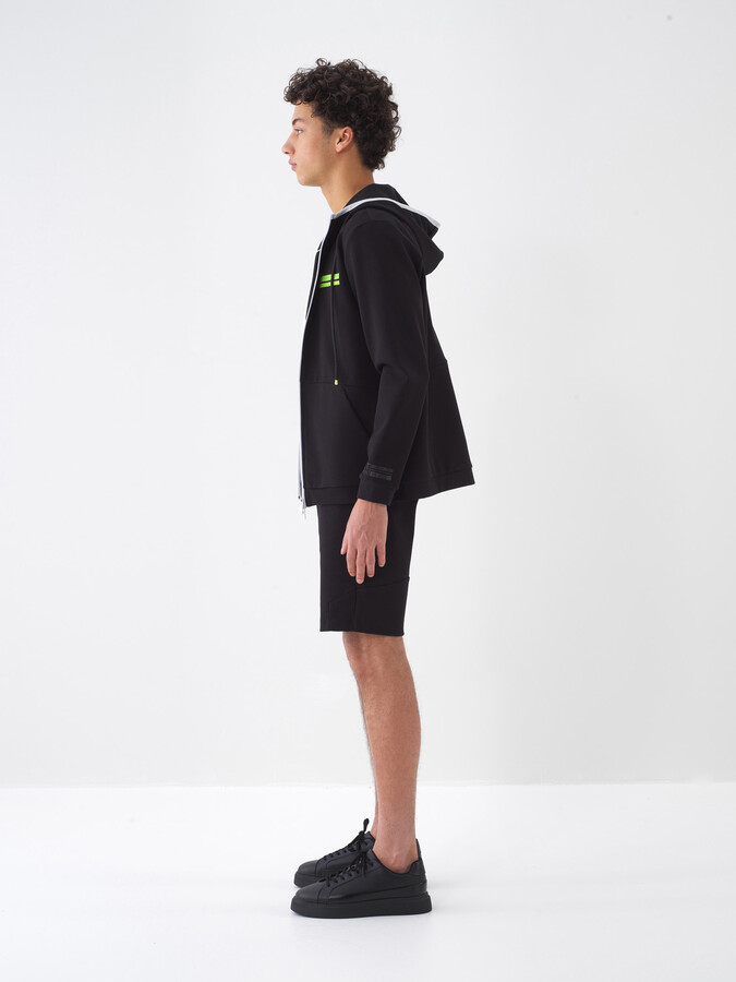 Siyah Pamuk Dokulu Regular Fit Sweat Mont - 4