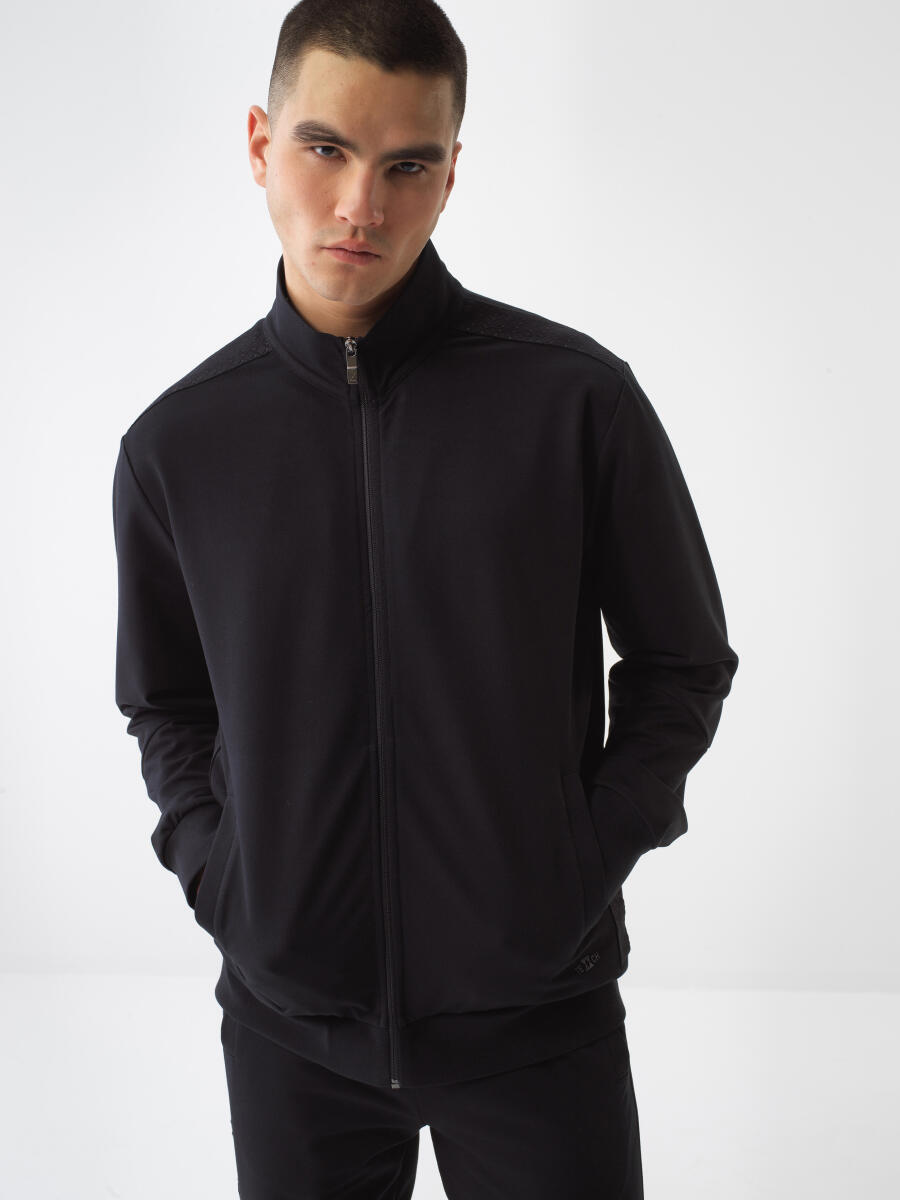 Siyah Pamuk Dokulu Regular Fit Sweat Mont - 1