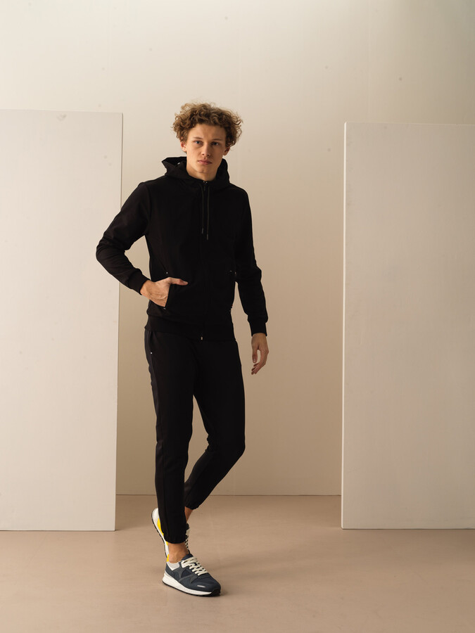 Siyah Pamuk Dokulu Slim Fit Sweat Mont (2)