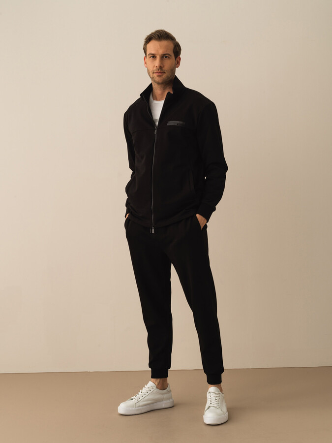 Siyah Pamuk Dokulu Slim Fit Sweat Mont (2)
