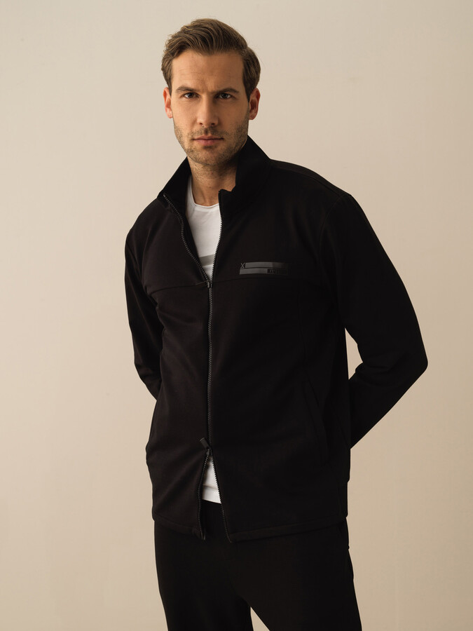Siyah Pamuk Dokulu Slim Fit Sweat Mont (1)