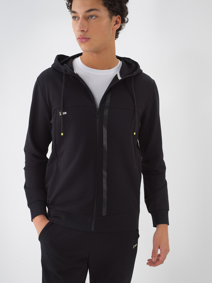 Siyah Pamuk Dokulu Slim Fit Sweat Mont