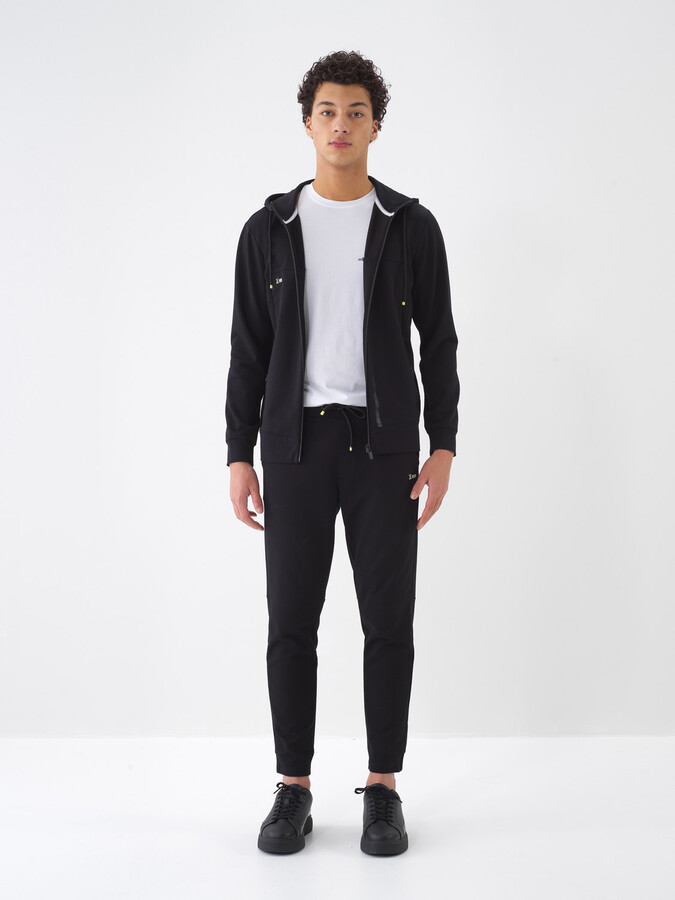 Siyah Pamuk Dokulu Slim Fit Sweat Mont (1)