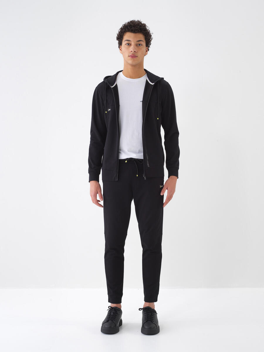 Siyah Pamuk Dokulu Slim Fit Sweat Mont - 1