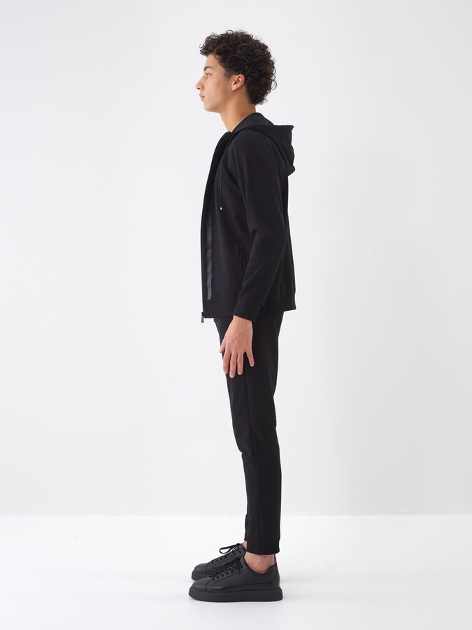 Siyah Pamuk Dokulu Slim Fit Sweat Mont (4)
