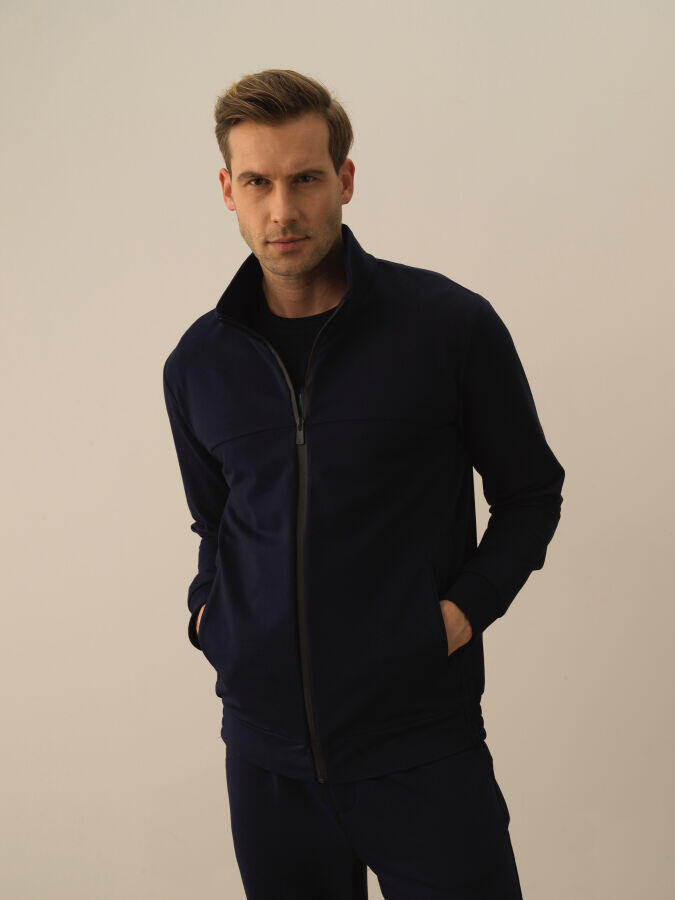 Xint Toptan Lacivert Pamuk Dokulu Slim Fit Sweatmont