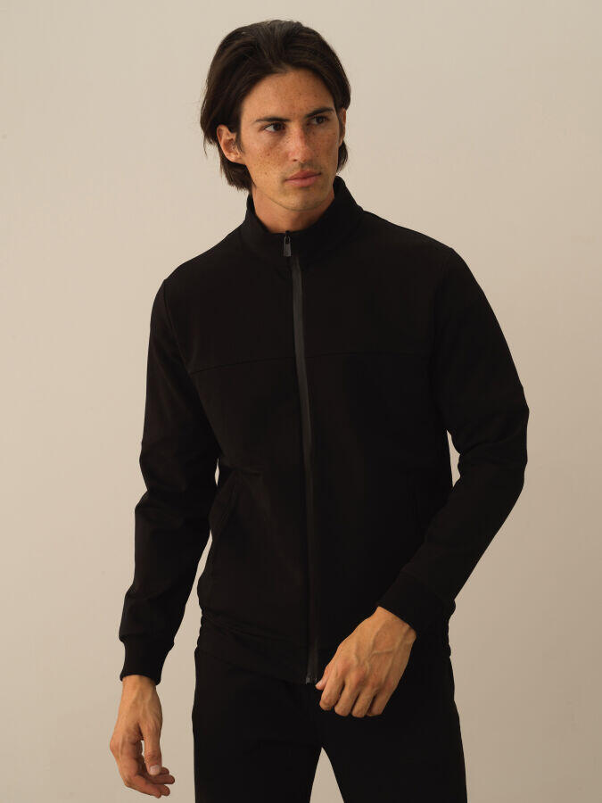 Xint Toptan Siyah Pamuk Dokulu Slim Fit Sweatmont