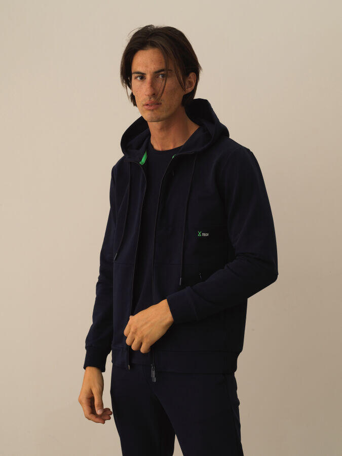 Xint Toptan Lacivert Pamuk Dokulu Slim Fit Sweatmont