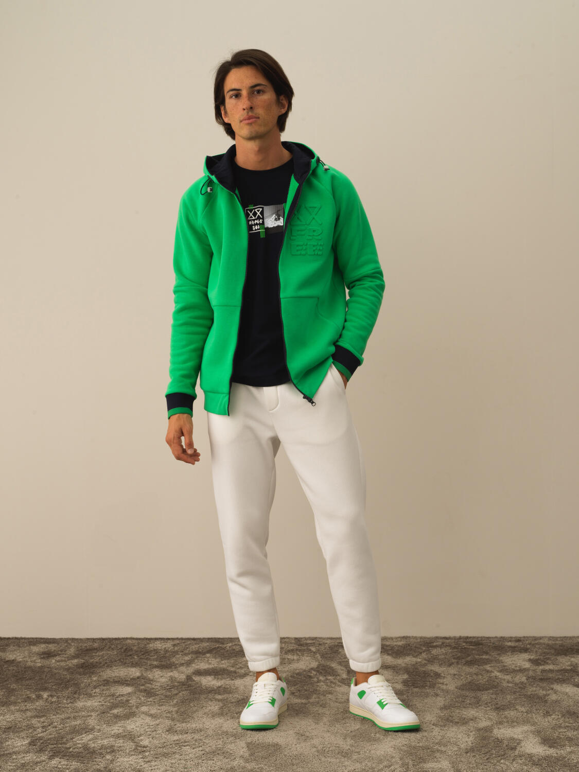Yeşil Pamuk Dokulu Regular Fit Sweatmont