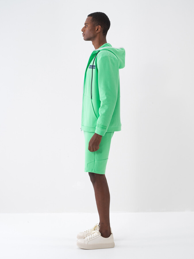 Yeşil Pamuk Dokulu Regular Fit Sweat Mont - 4