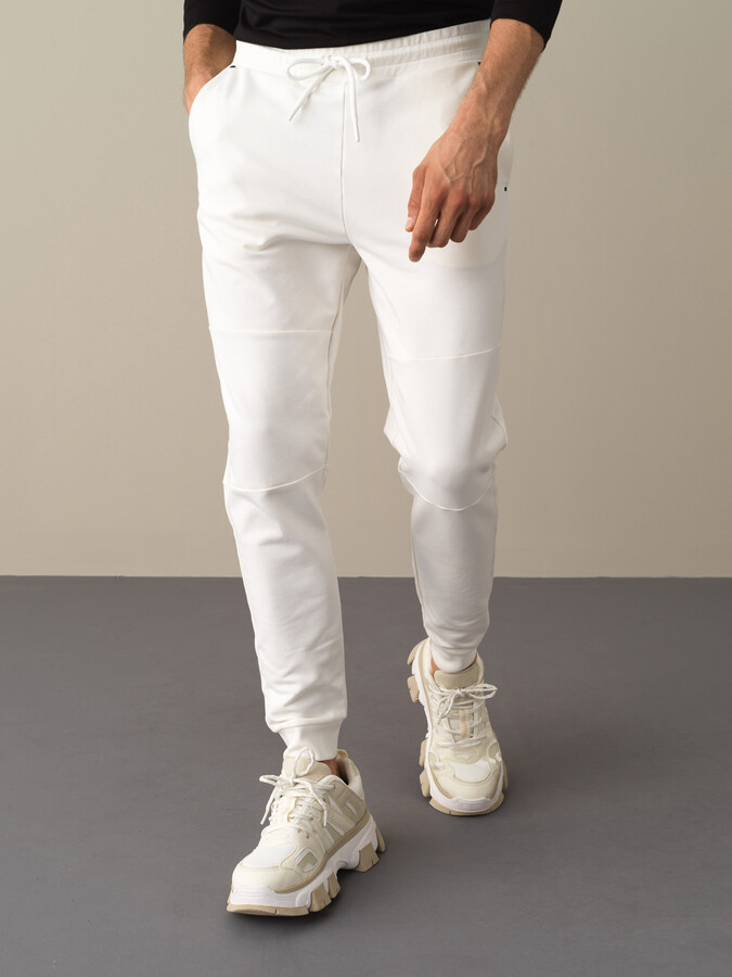 Beyaz Pamuk Dokulu Slim Fit Sweat Pantolon - Xint