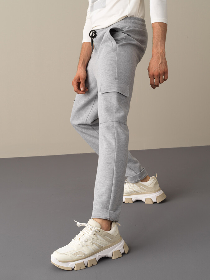 Gri Esnek Dokulu Regular Fit Kargo Cep Pantolon - Xint